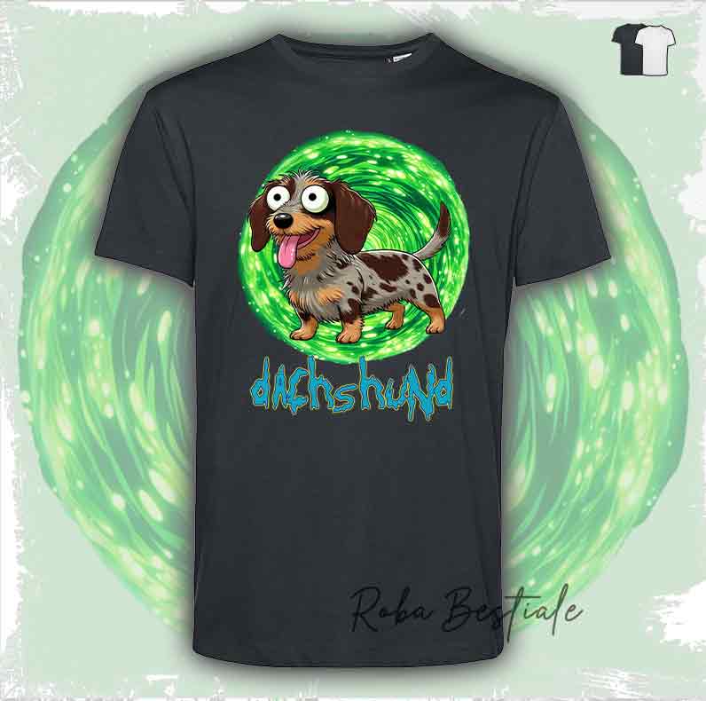 T-Shirt RICK & MORTY - BASSOTTO TEDESCO a Pelo Duro - Arlecchino Marrone - Bianca o Nera - dalla XS alla 5XL