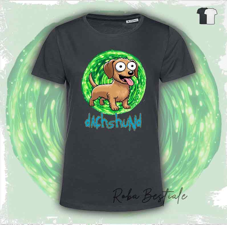 T-Shirt RICK & MORTY - BASSOTTO TEDESCO a Pelo Duro - Foglia Secca - Bianca o Nera - dalla XS alla 5XL
