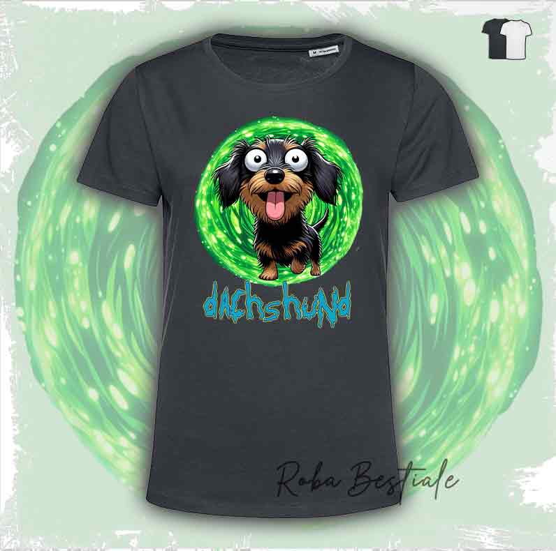T-Shirt RICK & MORTY - BASSOTTO TEDESCO a Pelo Duro - Nero Focato - Bianca o Nera - dalla XS alla 5XL