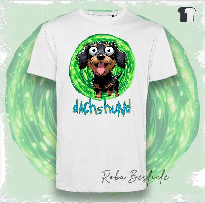 T-Shirt RICK & MORTY - BASSOTTO TEDESCO a Pelo Duro - Nero Focato - Bianca o Nera - dalla XS alla 5XL