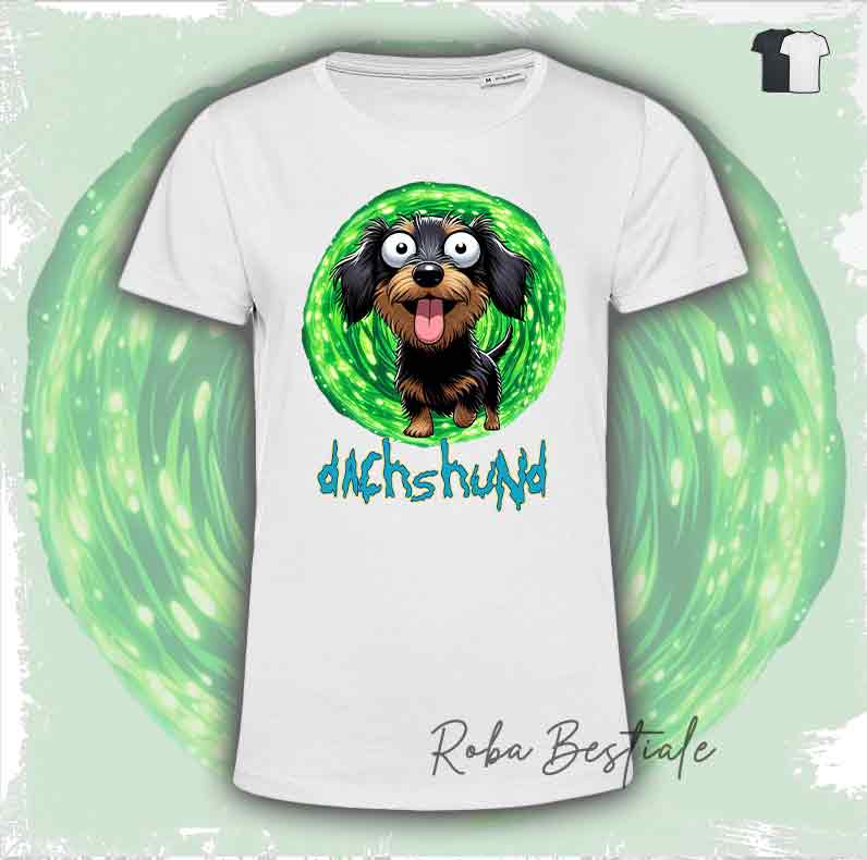 T-Shirt RICK & MORTY - BASSOTTO TEDESCO a Pelo Duro - Nero Focato - Bianca o Nera - dalla XS alla 5XL