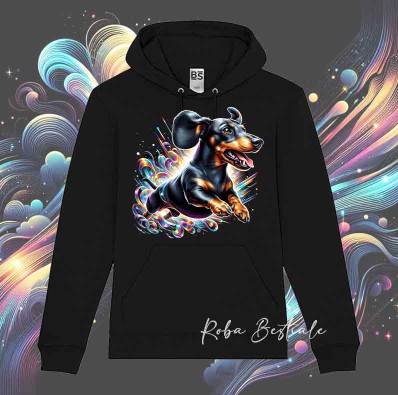 Felpa Invernale HOLO - BASSOTTO TEDESCO a Pelo Corto, Black Tricolor - Con Cappuccio, Unisex - Nera - dalla XS alla 3XL