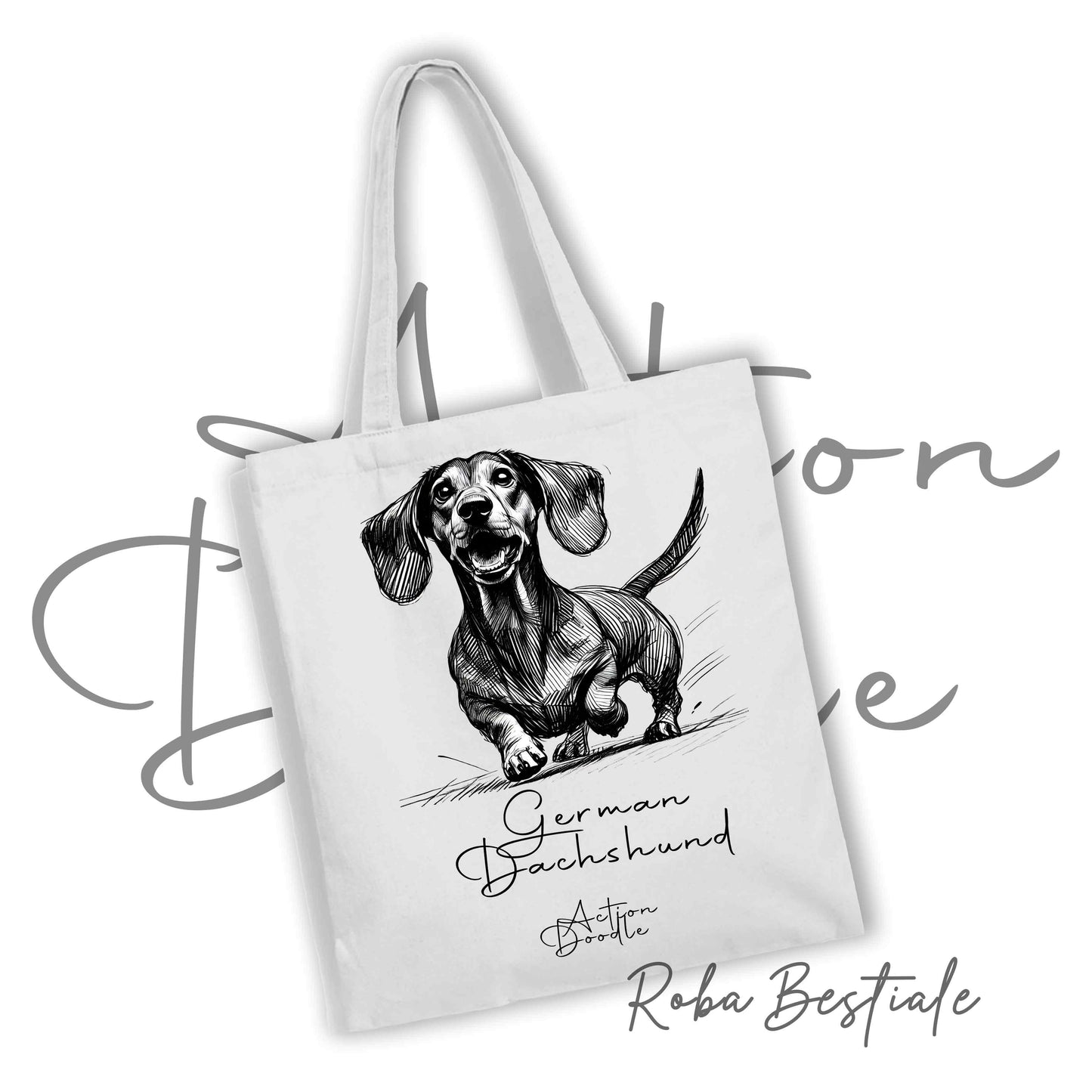 Shopper ACTION DOODLE - BASSOTTO TEDESCO a Pelo Corto 1 - Diversi colori disponibili, 100% Cotone