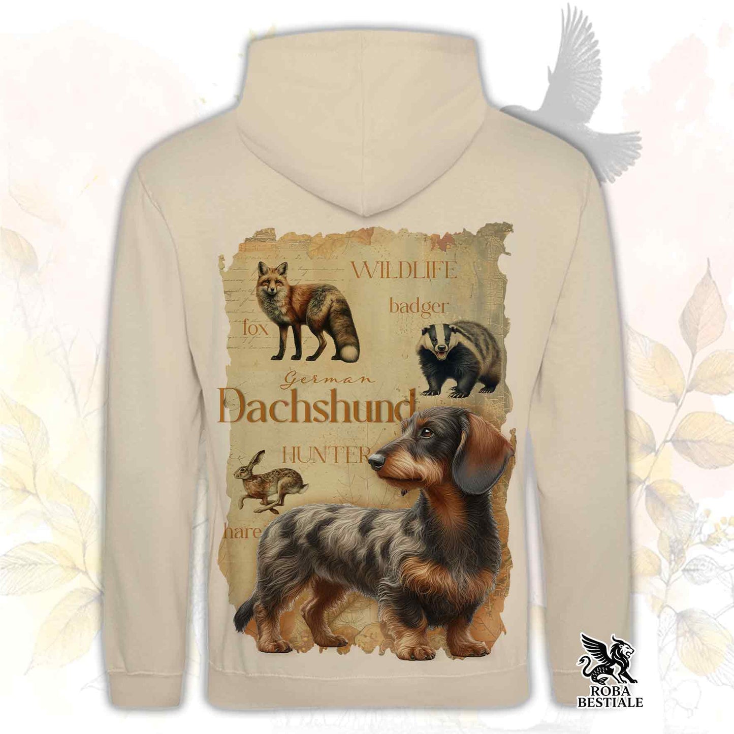 Felpa FIELD LEGACY - BASSOTTO TEDESCO a Pelo Duro Arlecchino Marrone - Con Cappuccio e Tasconi, Unisex - dalla XS alla 3XL