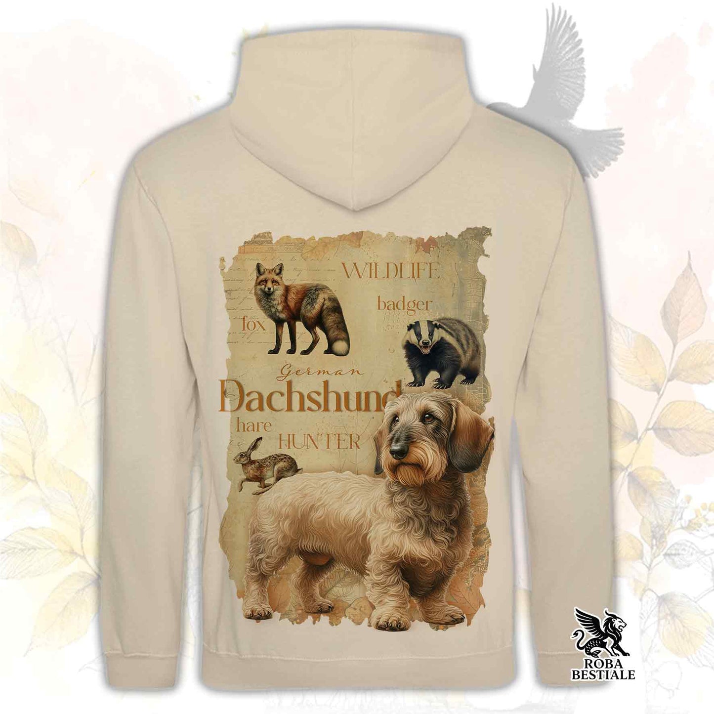 Felpa FIELD LEGACY - BASSOTTO TEDESCO a Pelo Duro Foglia Secca - Con Cappuccio e Tasconi, Unisex - dalla XS alla 3XL