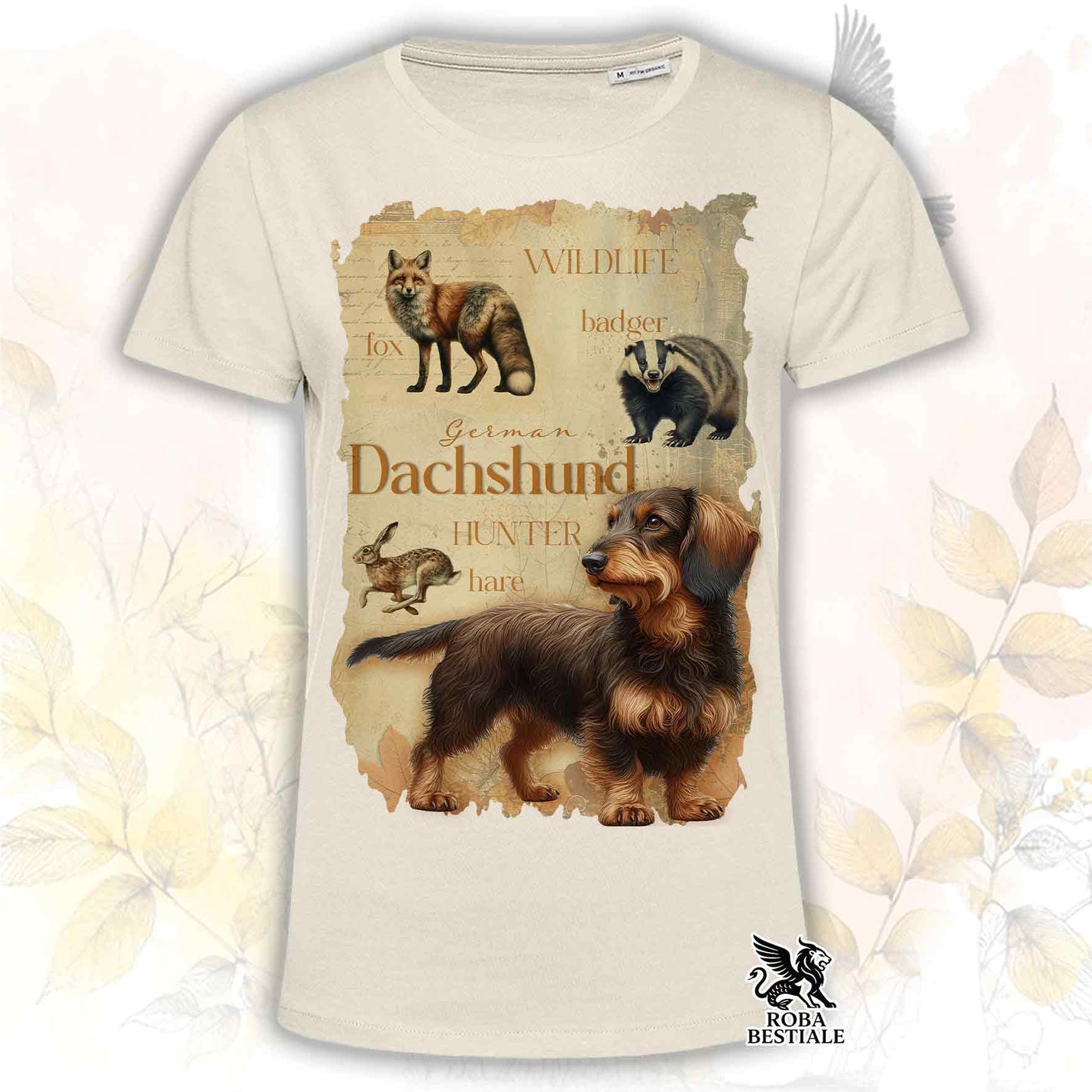 T-Shirt FIELD LEGACY - BASSOTTO TEDESCO a Pelo Duro Marrone Focato - Bianca o Beige, da Uomo o da Donna - dalla XS alla 5XL