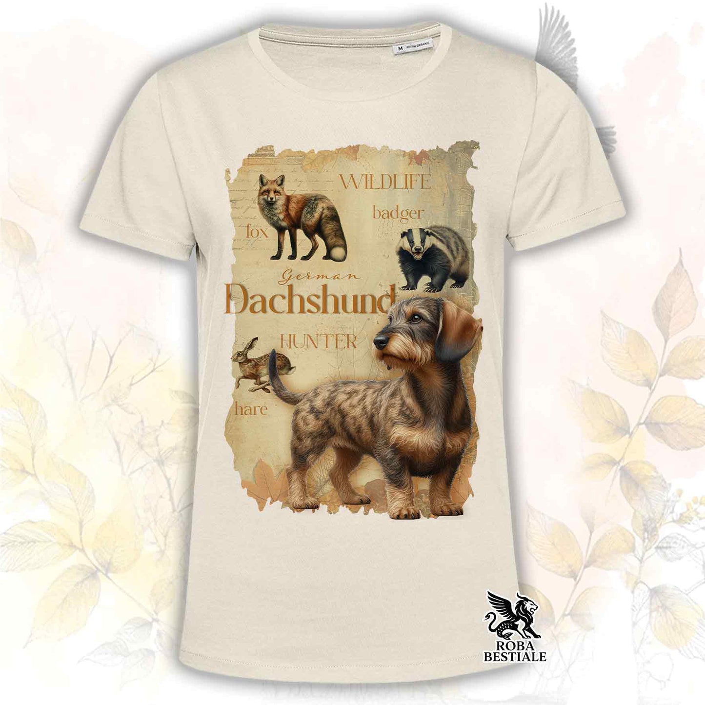 T-Shirt FIELD LEGACY - BASSOTTO TEDESCO a Pelo Duro Tigrato - Bianca o Beige, da Uomo o da Donna - dalla XS alla 5XL