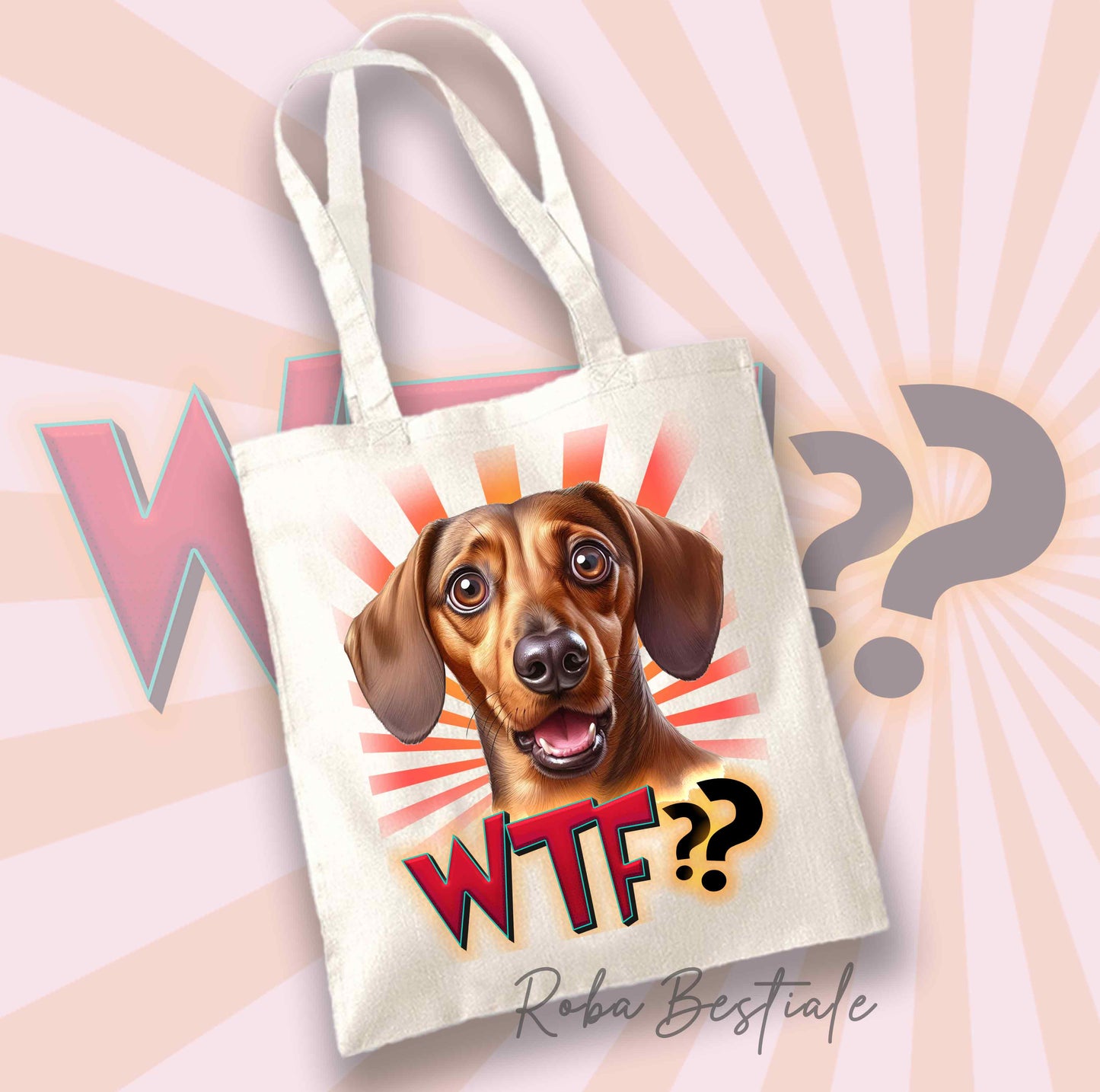 Shopper WTF?? - BASSOTTO TEDESCO a Pelo Corto Fulvo - 100% Cotone - Diversi colori disponibili!