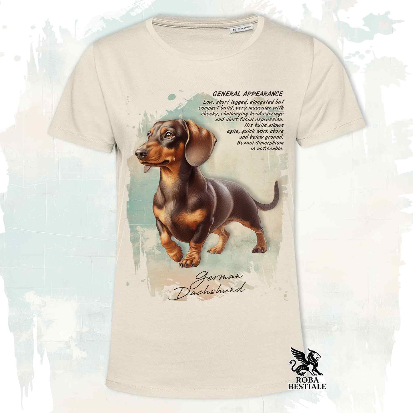 T-Shirt APPEARANCE - Smooth-Haired Dachshund Tan - White or Beige, Men's or Women's - from XS to 5XL