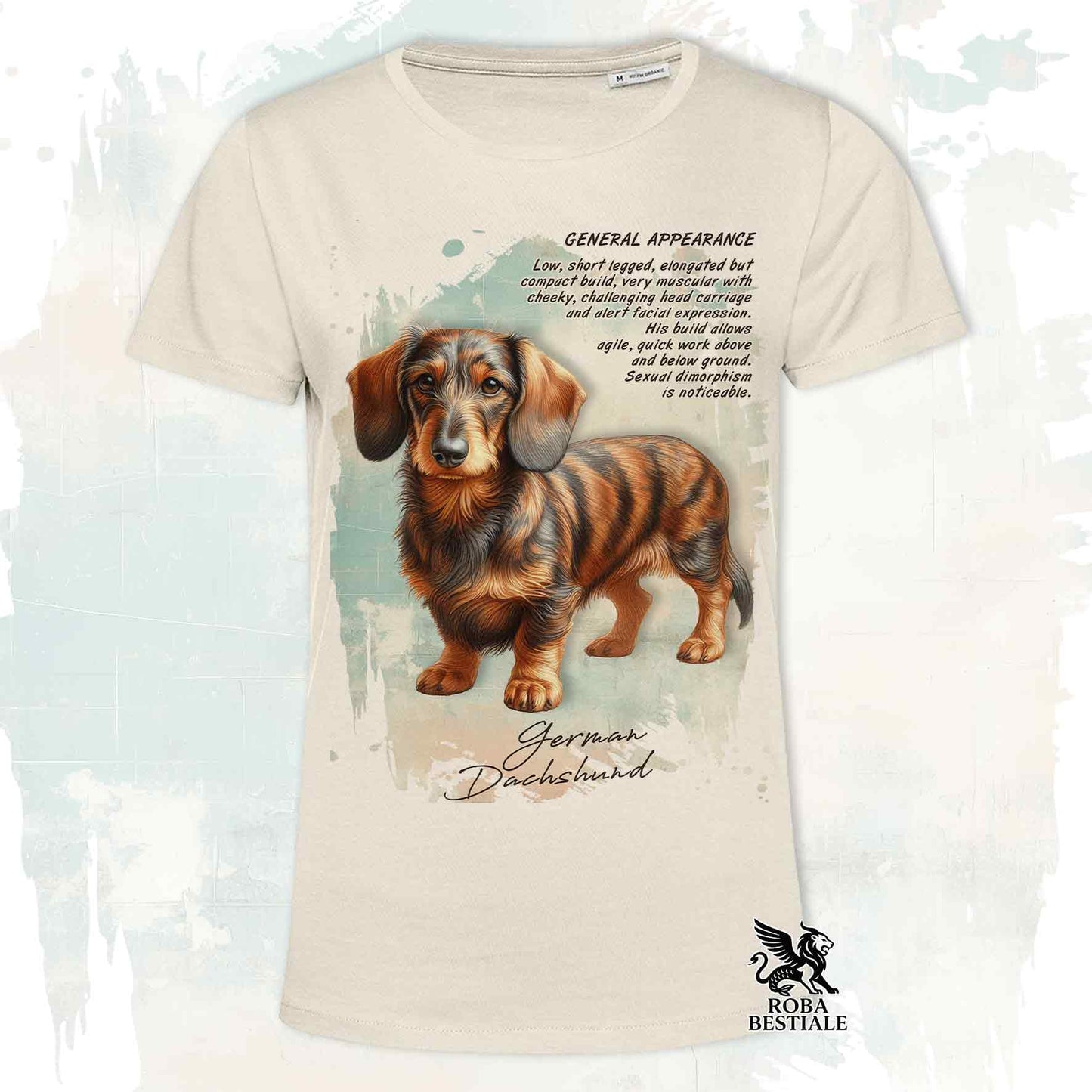 T-Shirt APPEARANCE - BASSOTTO a Pelo Duro Tigrato - Bianca o Beige, da Uomo o da Donna - dalla XS alla 5XL