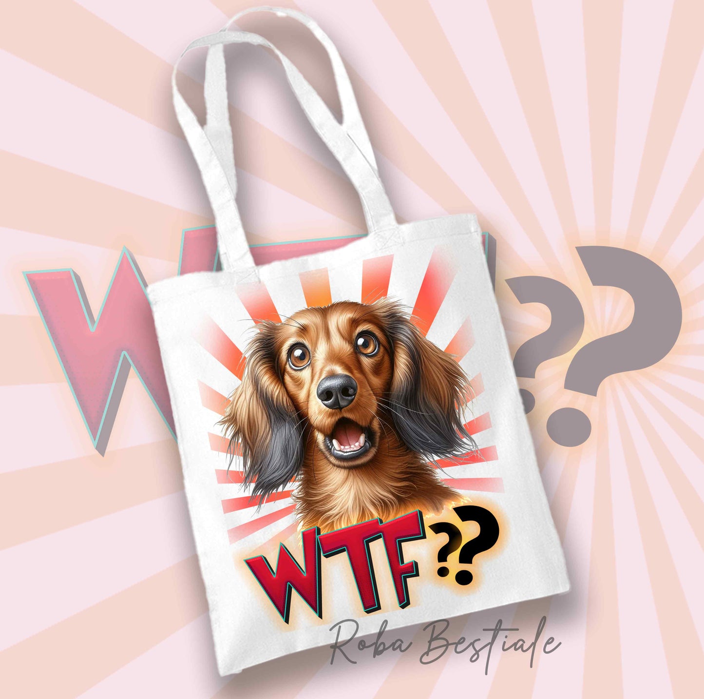Shopper WTF?? - BASSOTTO TEDESCO a Pelo Lungo Fulvo - Diversi colori disponibili, 100% Cotone