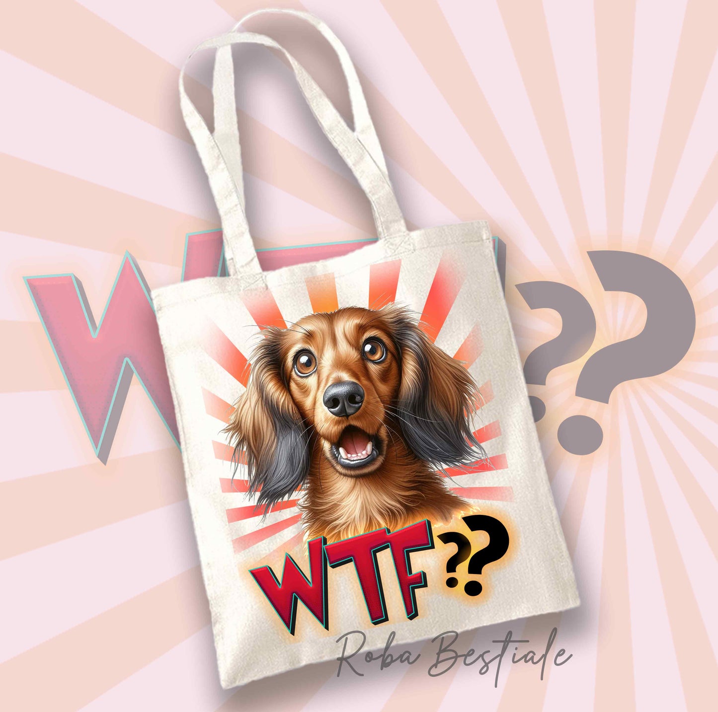 Shopper WTF?? - BASSOTTO TEDESCO a Pelo Lungo Fulvo - Diversi colori disponibili, 100% Cotone