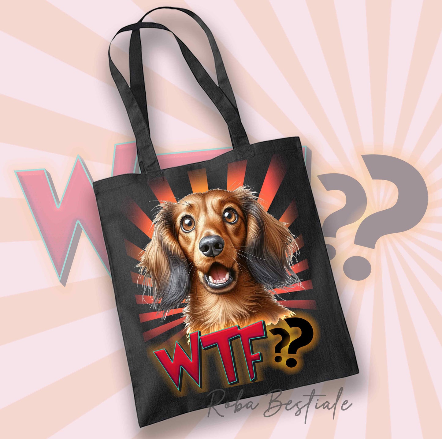 Shopper WTF?? - BASSOTTO TEDESCO a Pelo Lungo Fulvo - Diversi colori disponibili, 100% Cotone