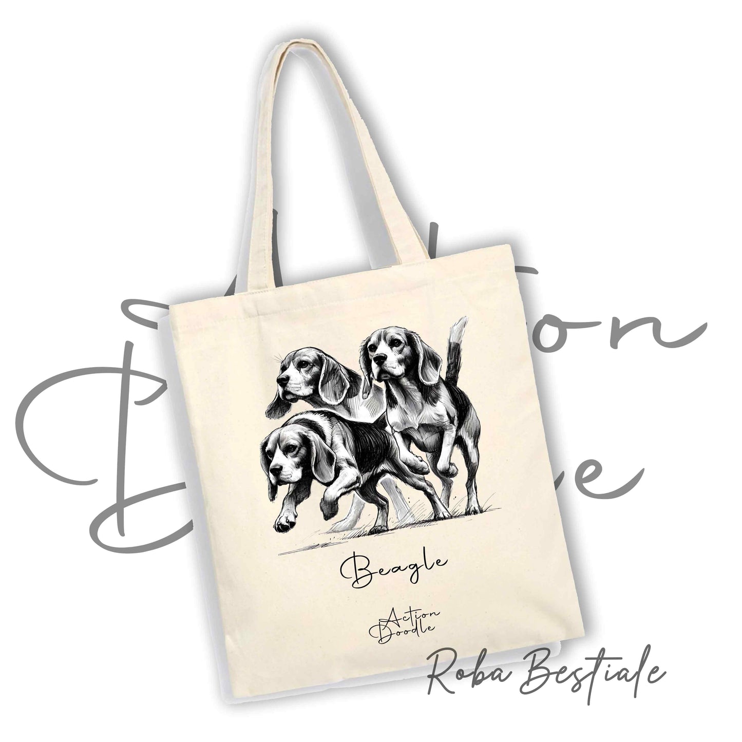 Shopper ACTION DOODLE - BEAGLE 1 - Diversi colori disponibili, 100% Cotone