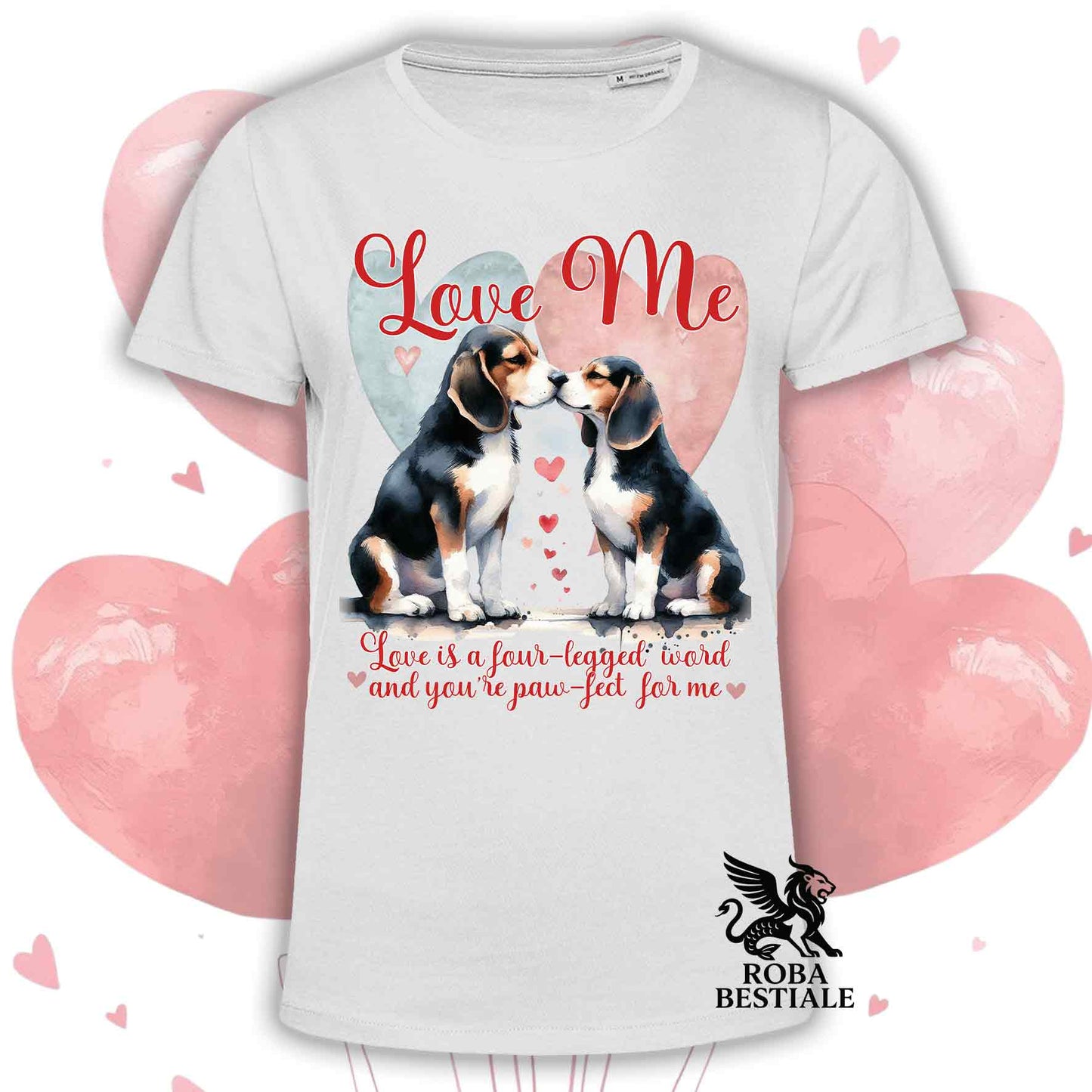 T-shirt LOVE ME - BEAGLE Tricolore Nero - Bianca o Beige, Uomo o Donna - dalla XS alla 5XL