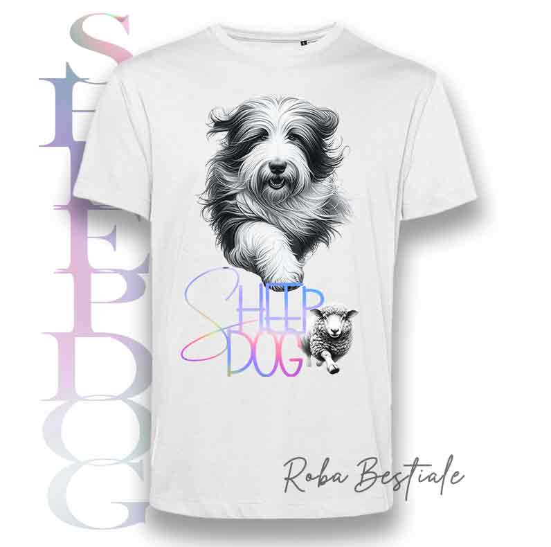 T-Shirt FLASHY SHEEPDOG - BEARDED COLLIE - Scritta Olografica Cangiante!
