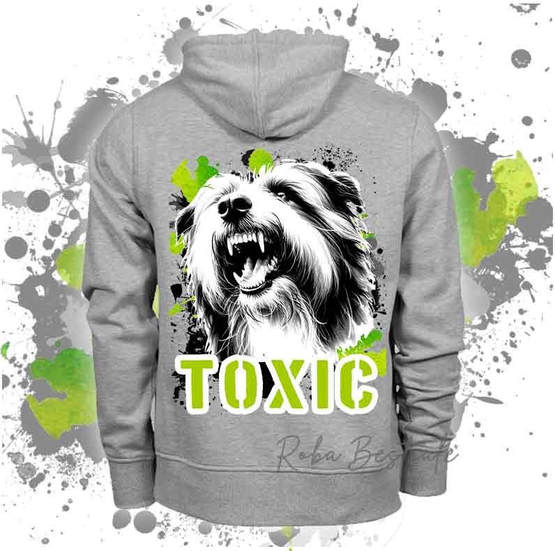 Felpa Invernale TOXIC - BEARDED COLLIE - Con Cappuccio, Unisex - Grigia - dalla XS alla 3XL