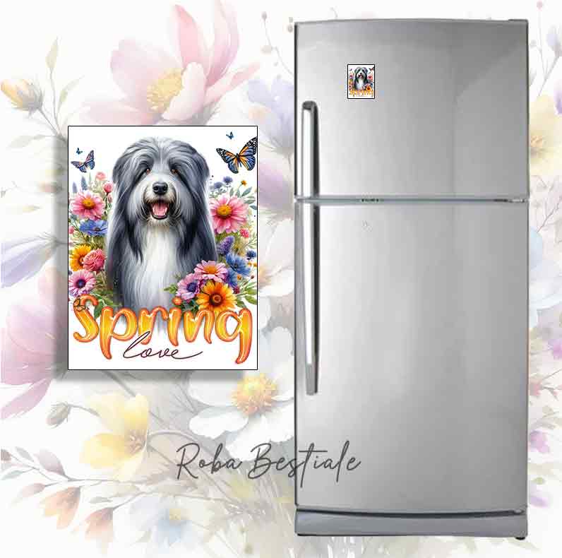 Magnete SPRING LOVE - BEARDED COLLIE Grigio