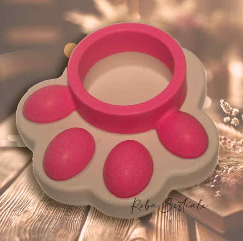 Porta Tea Light ZAMPINA - Base BIANCO PANNA & dettagli ROSA FLUO - in Jesmonite - 9x9 cm