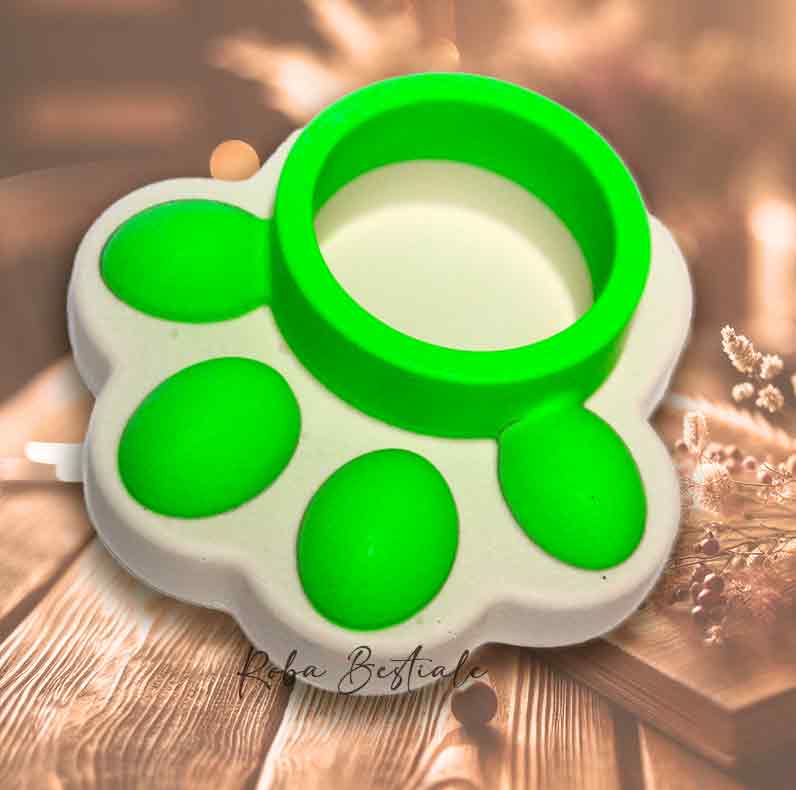 Porta Tea Light ZAMPINA - Base Bianco Panna & dettagli Verde Fluo - in Jesmonite - 9x9 cm