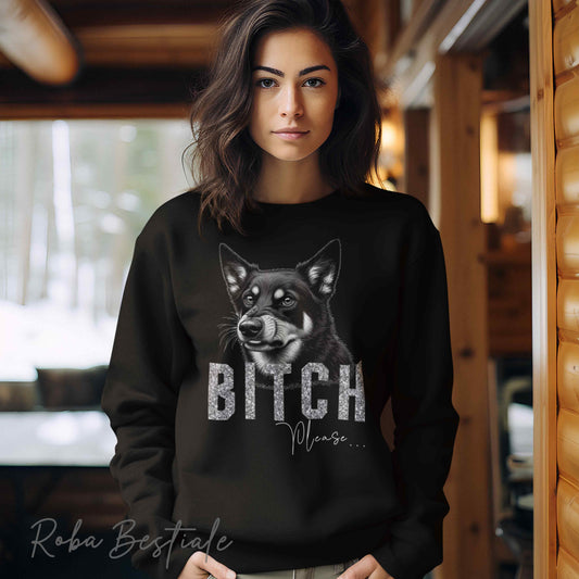 Felpa BI**H, PLEASE - AUSTRALIAN KELPIE - Dettagli GLITTER - Girocollo, Unisex - Off White, Nera o Grigia - dalla XS alla 3XL