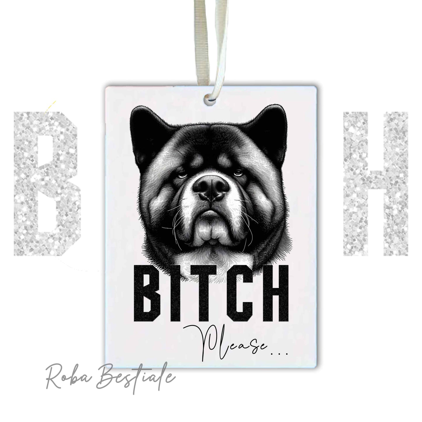 Deodorante Auto BI**H, PLEASE - AKITA AMERICANO - In Feltro, con cordino - 7,5 x 10 cm