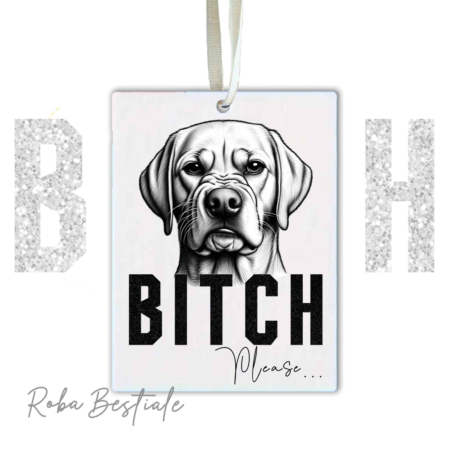 Deodorante Auto BI**H, PLEASE - LABRADOR RETRIEVER Giallo - In Feltro, con cordino - 7,5 x 10 cm