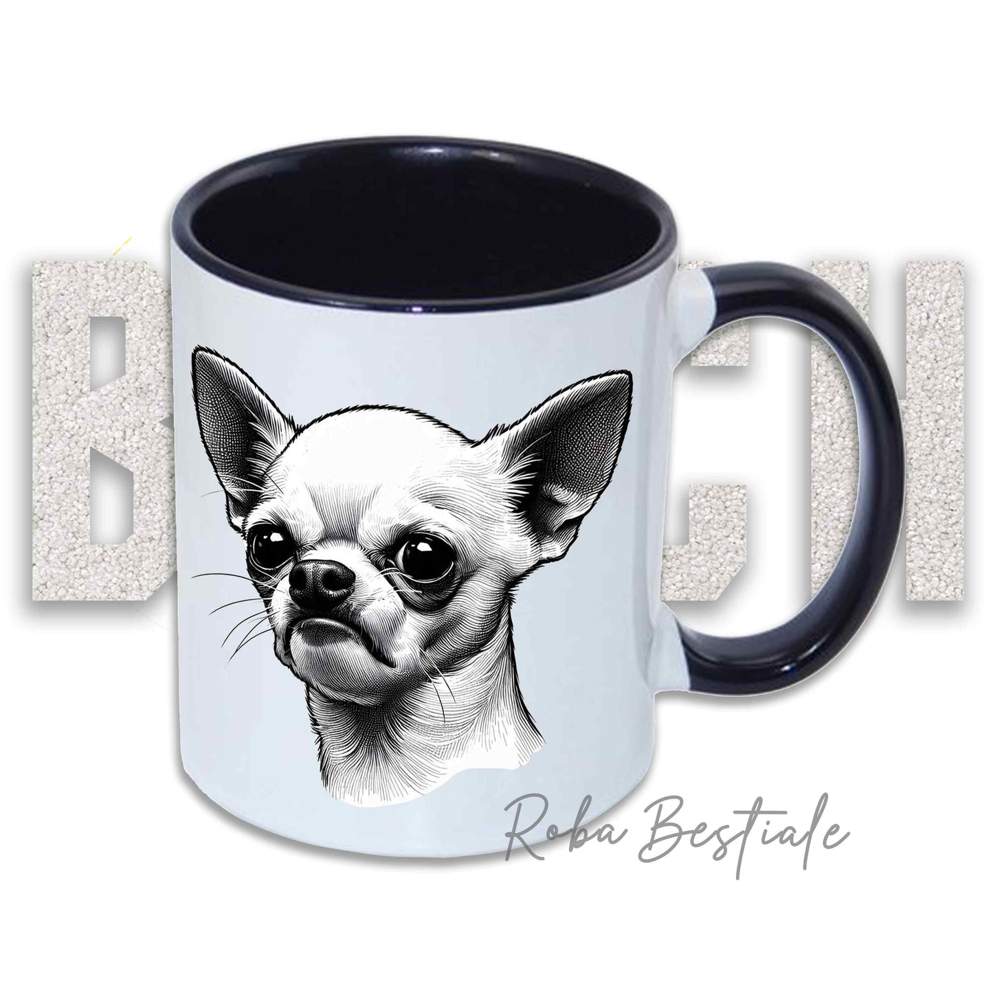 Tazza BI**H, PLEASE - CHIHUAHUA a Pelo Corto Bianco - In Ceramica, con manico e interno colorato - 330 ml