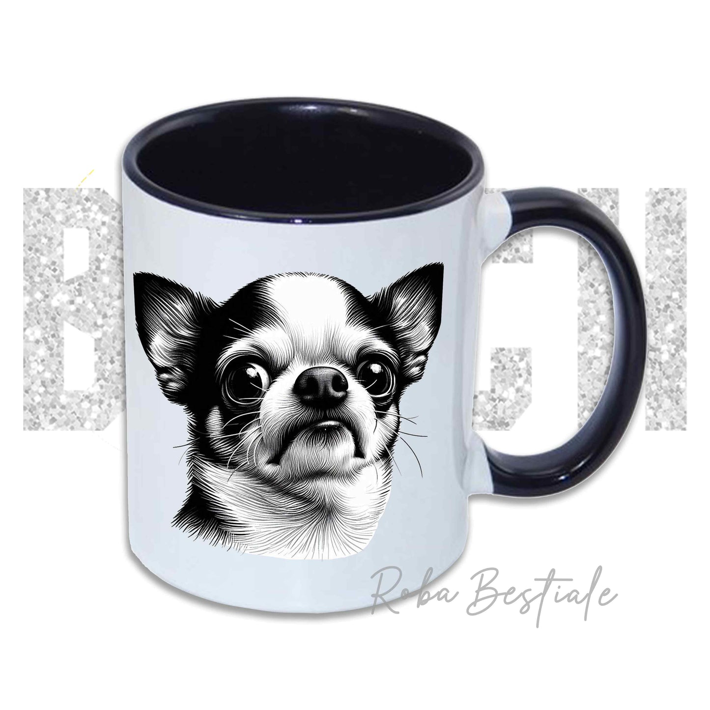 Tazza BI**H, PLEASE - CHIHUAHUA a Pelo Corto Bicolore - In Ceramica, con manico e interno colorato - 330 ml