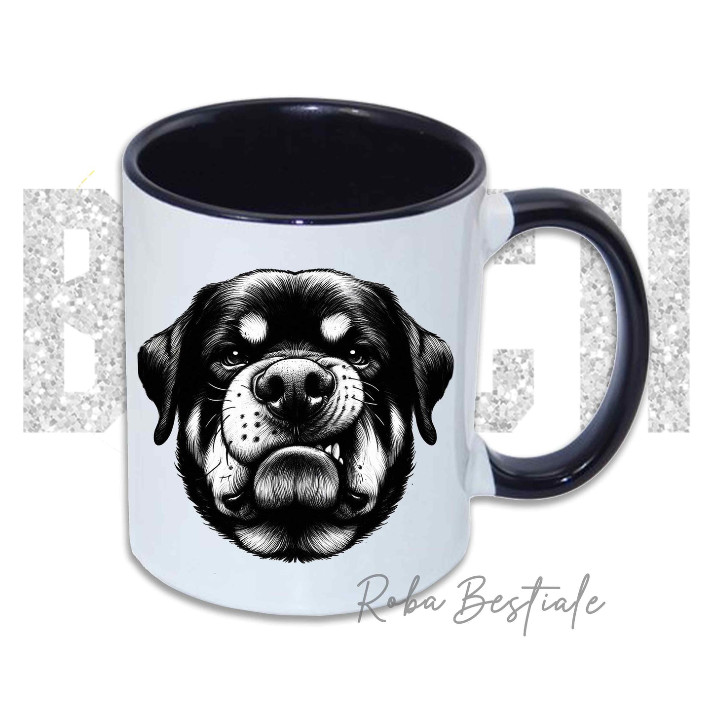 Tazza BI**H, PLEASE - ROTTWEILER - In Ceramica, con manico e interno colorato - 330 ml