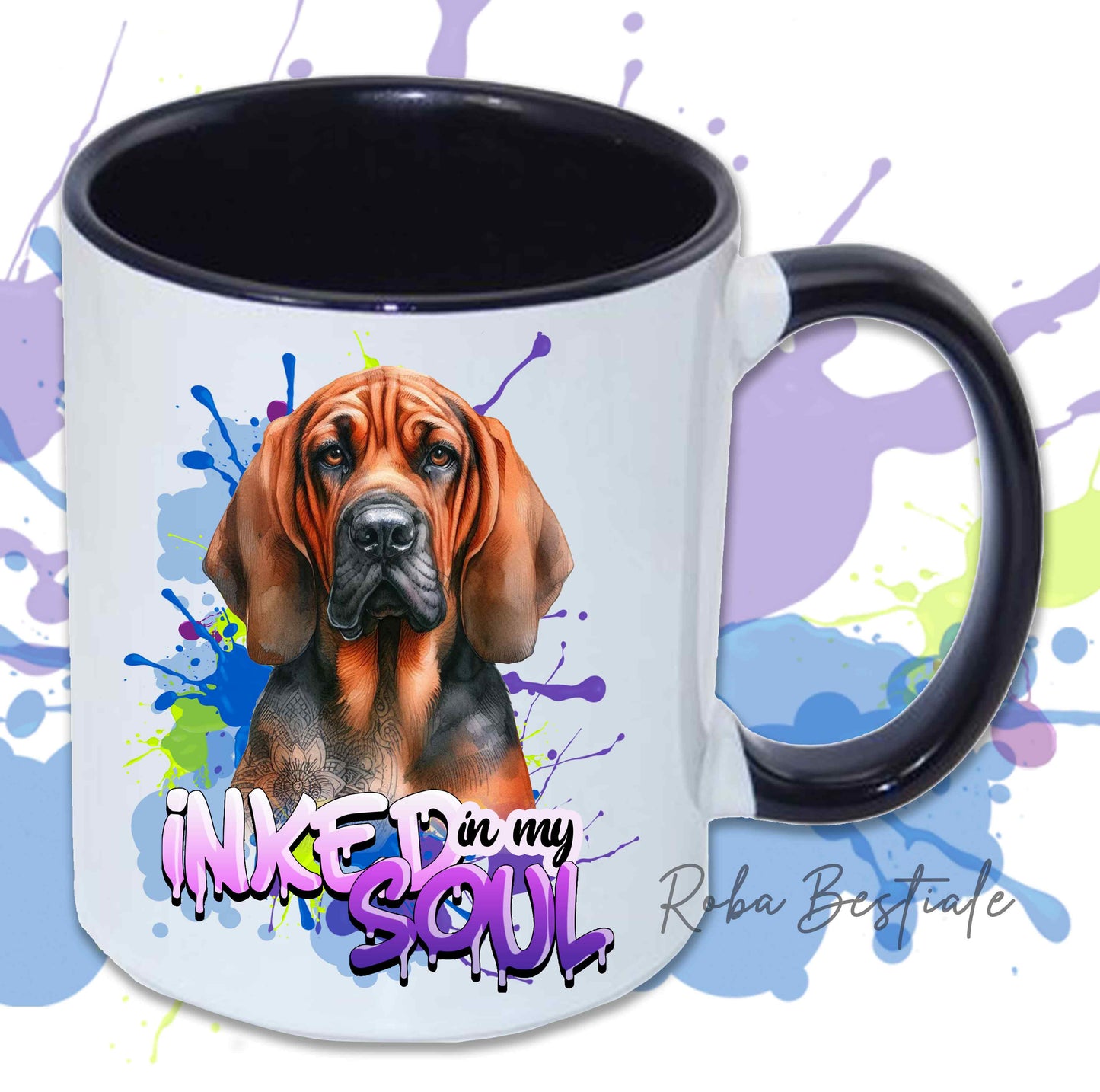 Tazza INKED SOUL - BLOODHOUND Red - In Ceramica, con manico e interno colorato - 330 ml