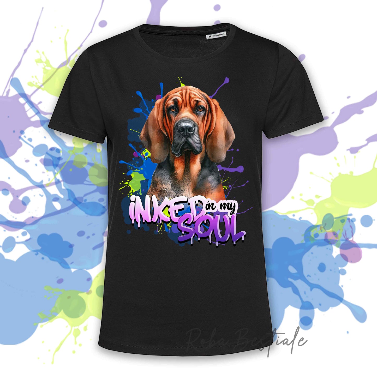 T-Shirt INKED SOUL - BLOODHOUND Black and Tan - 100% Cotone, Nera o Bianca, Uomo o Donna - dalla XS alla 5XL