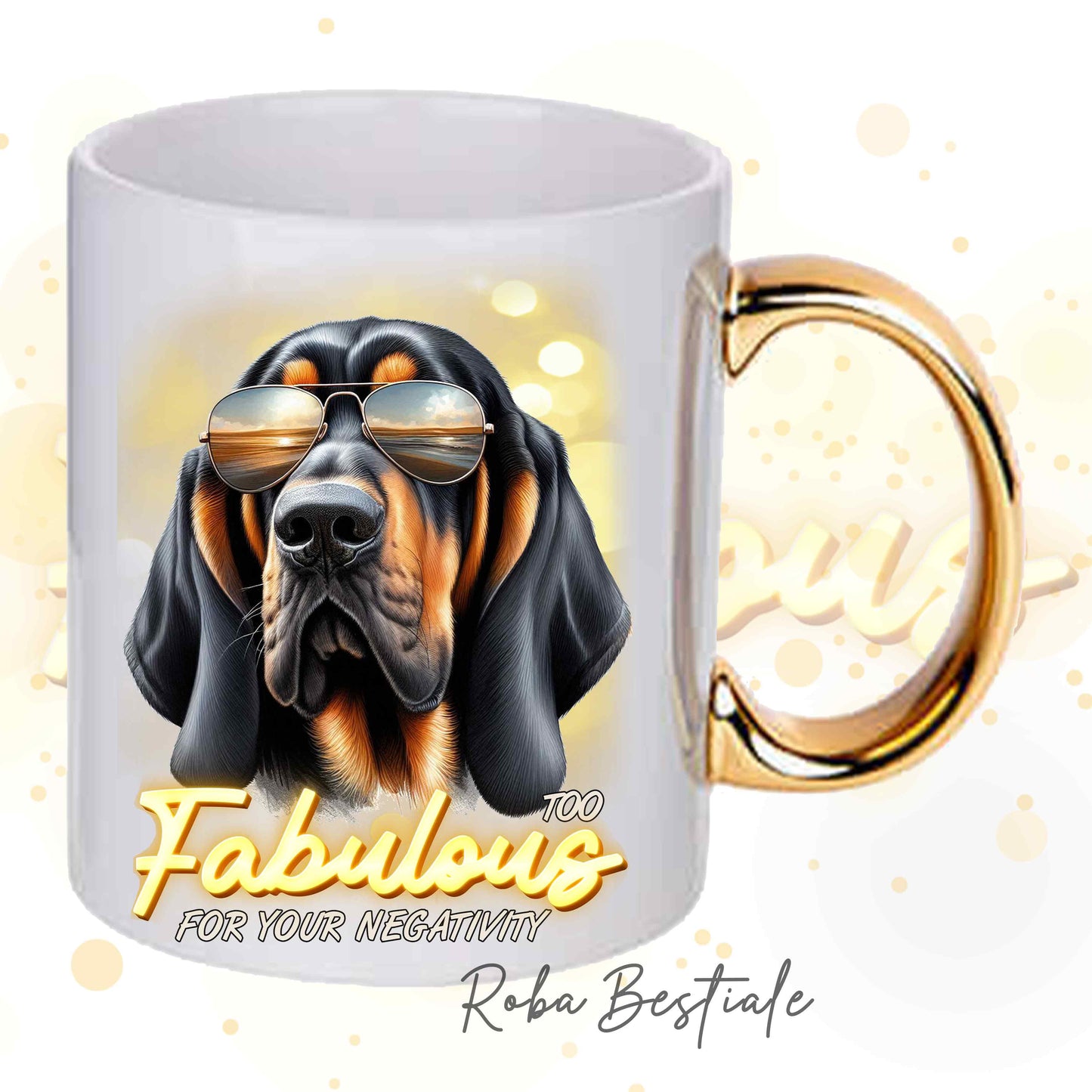 Tazza TOO FABULOUS - BLOODHOUND Black and Tan - In Ceramica, con manico dorato - 330 ml