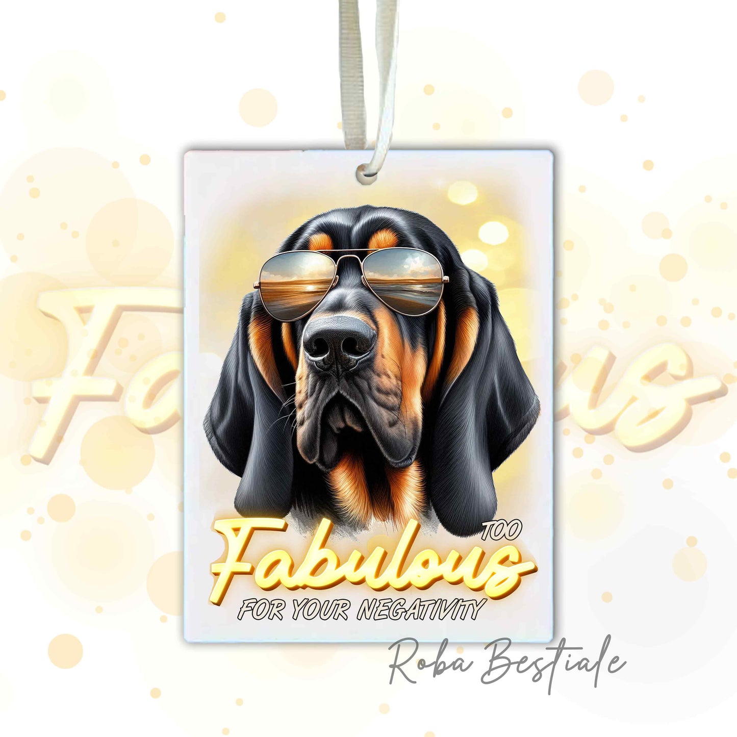 Deodorante Auto TOO FABULOUS - BLOODHOUND Black and Tan - In Feltro, con cordino - 7,5 x 10 cm