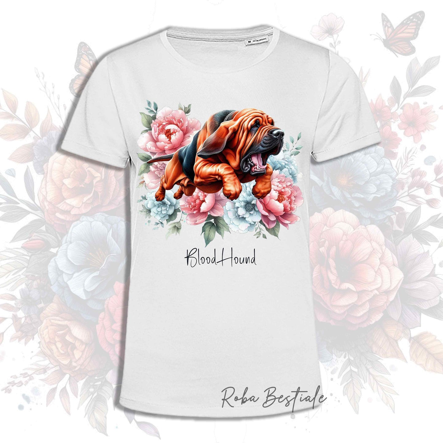 T-Shirt PEONY - BLOODHOUND Nero Focato (con sella) - Bianca, Uomo o Donna - dalla XS alla 5XL