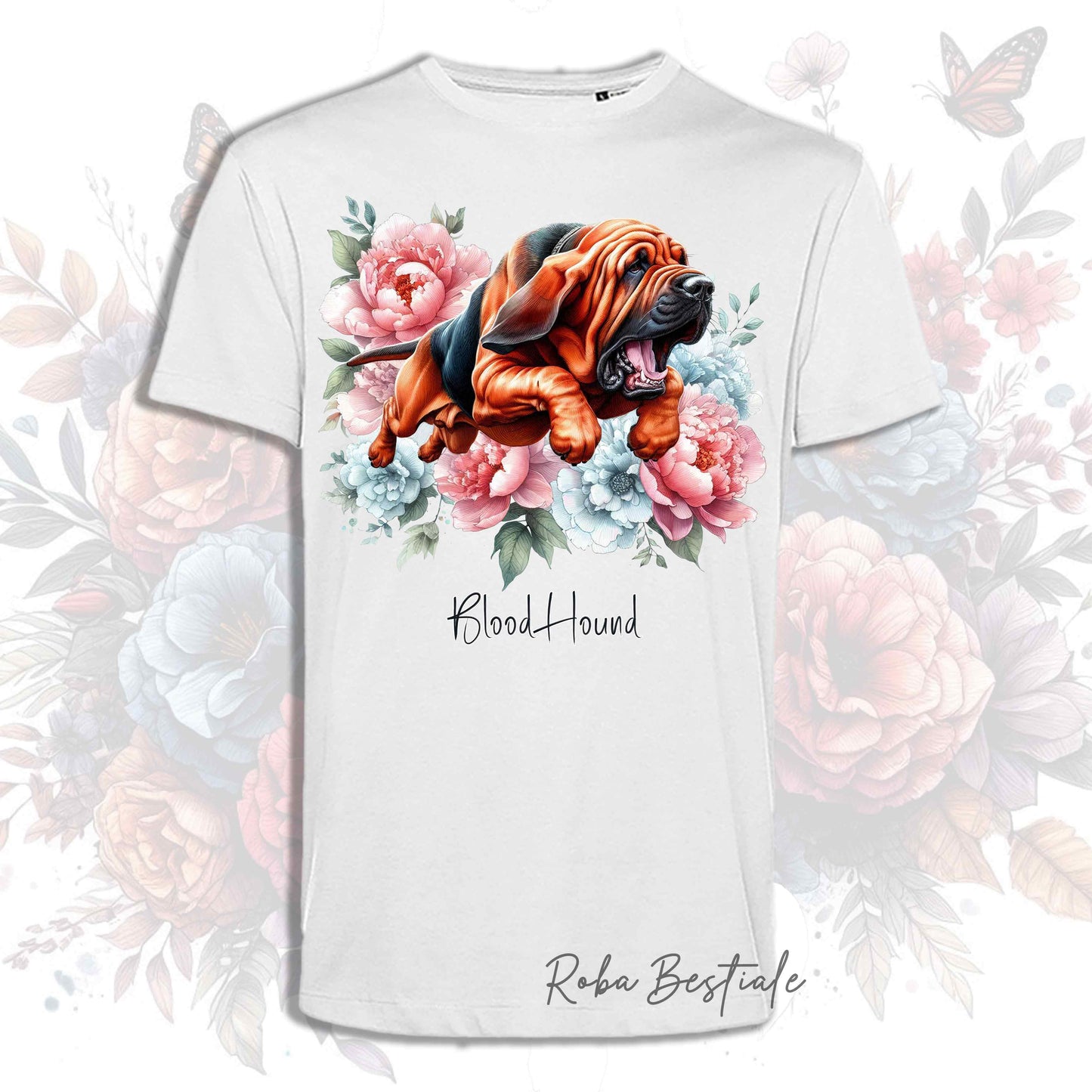 T-Shirt PEONY - BLOODHOUND Nero Focato (con sella) - Bianca, Uomo o Donna - dalla XS alla 5XL