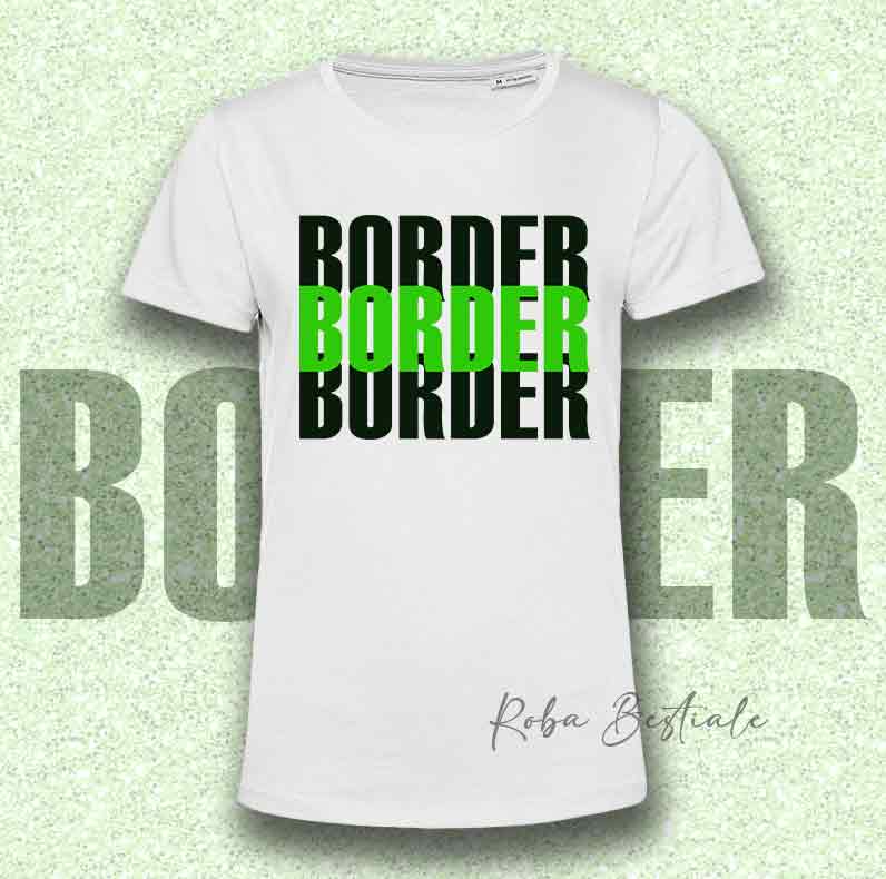 T-Shirt SOLO SCRITTE - BORDER COLLIE - Bianca, scritta in Vinile, in colore a scelta - Uomo o Donna - dalla XS alla 5XL