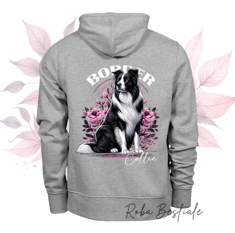 Felpa Invernale BLOSSOM BEAUTY - BORDER COLLIE Bianco e Nero - Unisex - Nera o Grigia - dalla XS alla 3XL - Stampa sulla schiena