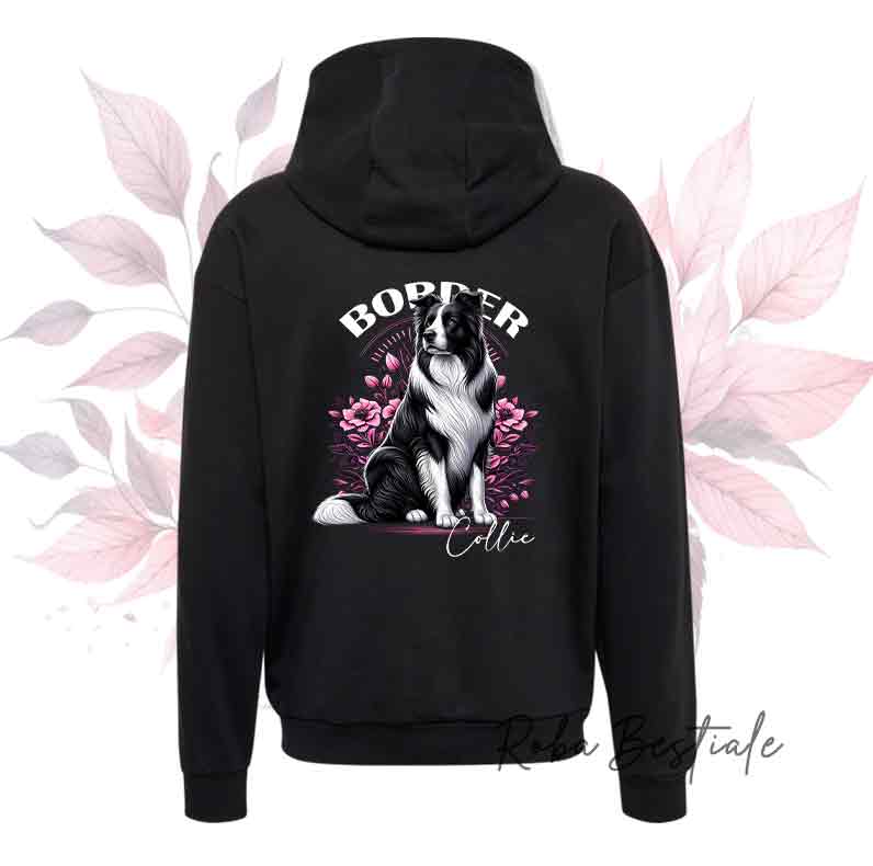 Felpa Invernale BLOSSOM BEAUTY - BORDER COLLIE Bianco e Nero - Unisex - Nera o Grigia - dalla XS alla 3XL - Stampa sulla schiena