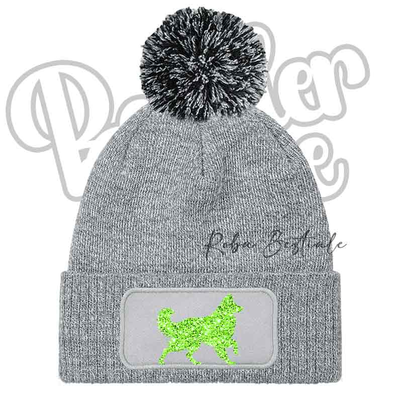 Beanie BORDER COLLIE - Cappellino Invernale con Pon Pon - NERO, BLUE NAVY o GRIGIO - Silhouette in colore a scelta
