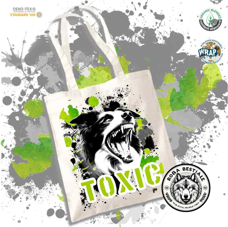 Shopper TOXIC - BORDER COLLIE Bianco e Nero - Diversi colori disponibili, 100% Cotone