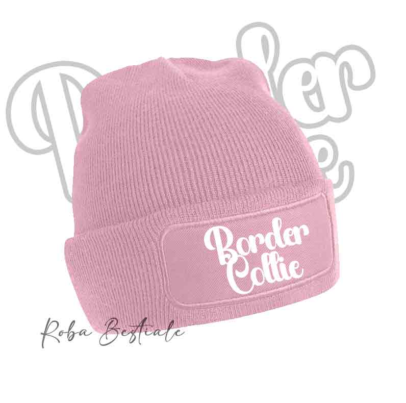 Beanie BORDER COLLIE - Winter Hat BLACK, BLUE NAVY or BABY PINK - Writing in color of your choice