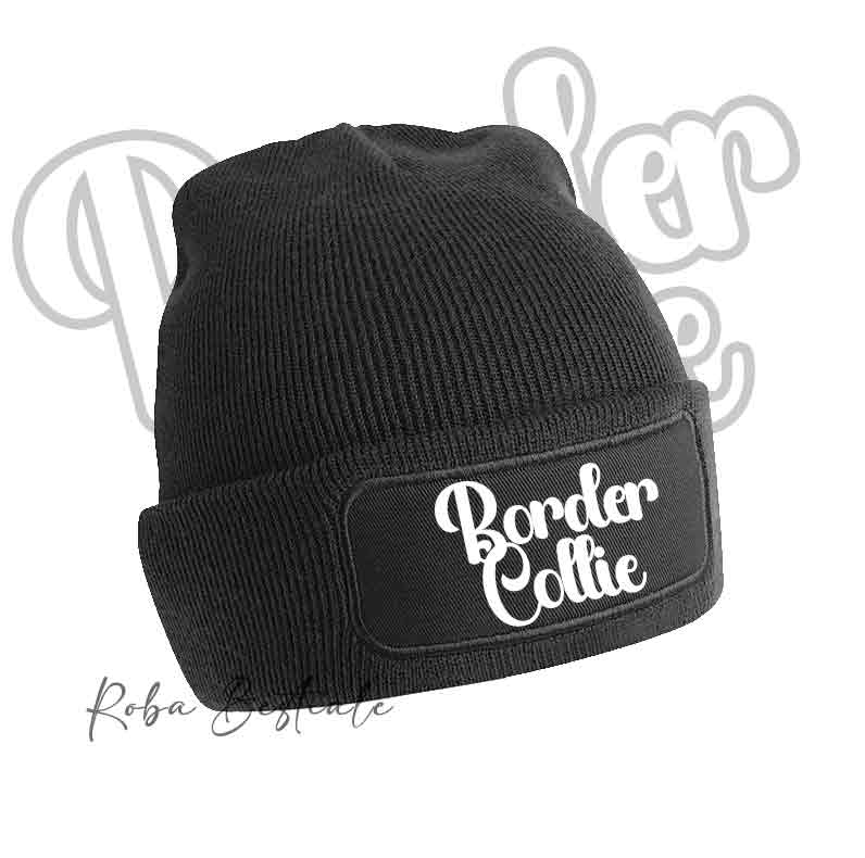 Beanie BORDER COLLIE - Winter Hat BLACK, BLUE NAVY or BABY PINK - Writing in color of your choice