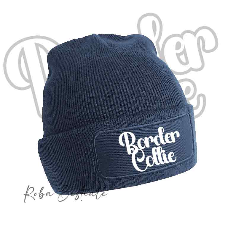 Beanie BORDER COLLIE - Winter Hat BLACK, BLUE NAVY or BABY PINK - Writing in color of your choice