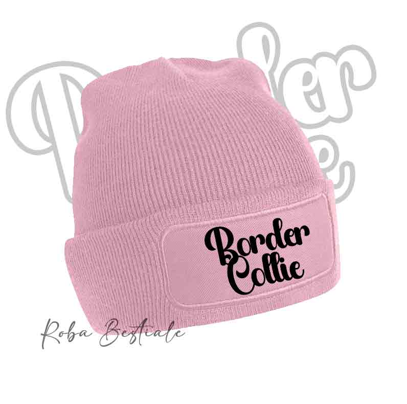 Beanie BORDER COLLIE - Winter Hat BLACK, BLUE NAVY or BABY PINK - Writing in color of your choice
