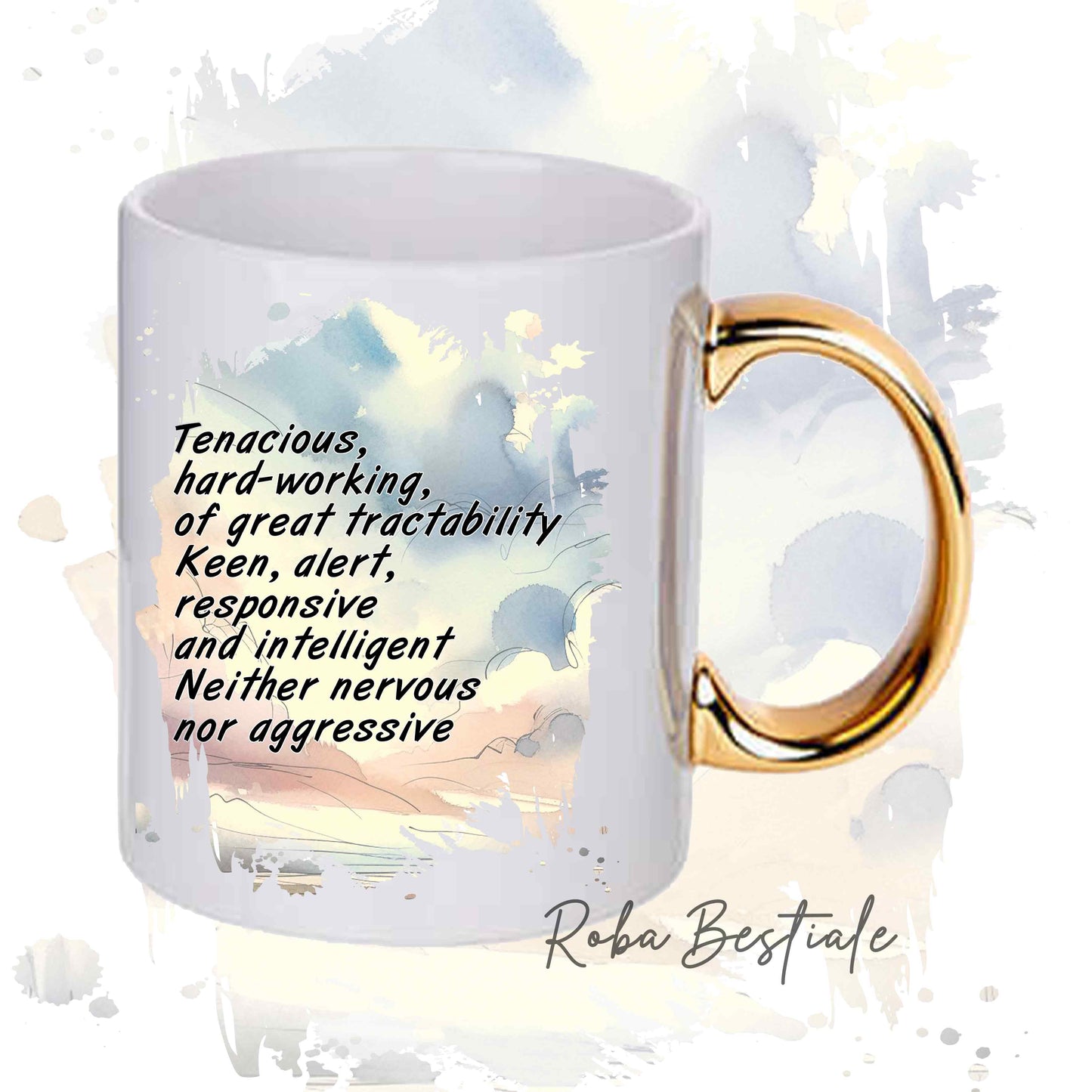 Tazza BEHAVIOR - BORDER COLLIE Bianco e Rosso - Standard FCI - In Ceramica, con manico dorato - 330 ml