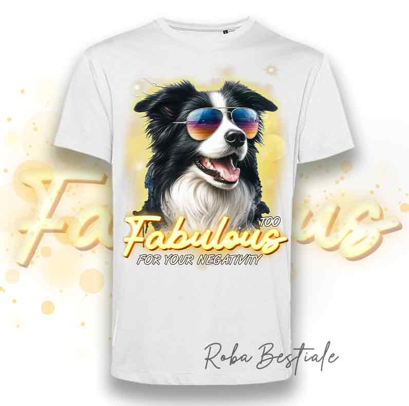 T-Shirt UOMO - TOO FABULOUS - BORDER COLLIE Bianco & Nero
