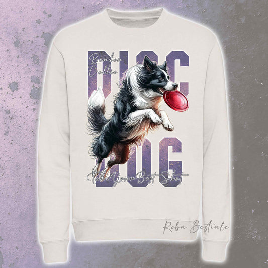Felpa Invernale APTITUDE - DISC DOG - BORDER COLLIE Bianco e Nero - Girocollo, Unisex, in tanti colori! - dalla XS alla 3XL