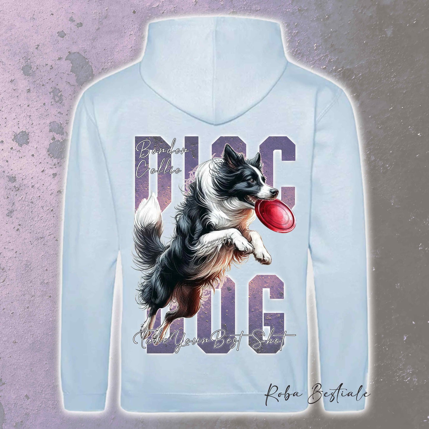 Felpa APTITUDE - DISC DOG - BORDER COLLIE Bianco e Nero - Con Cappuccio e Tasconi, Unisex, in tanti colori - dalla XS alla 5XL