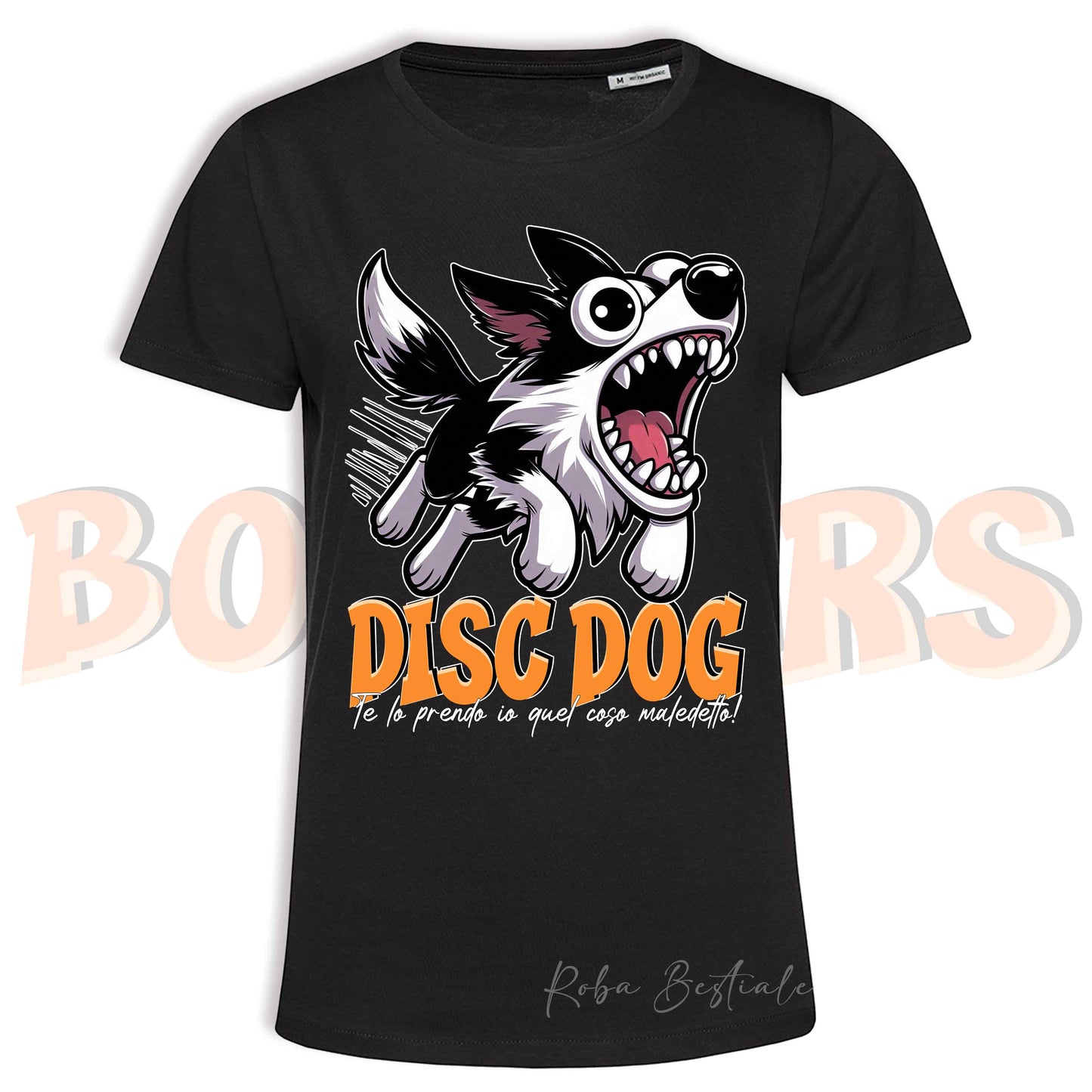 T-Shirt BONKERS - DISC DOG - BORDER COLLIE Bianco e Nero - Uomo o Donna - dalla XS alla 5XL
